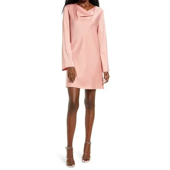 Wayf | Dresses | New Wayf Lexie Womens Size S Rose Pink Satin Cowl Flare  Sleeve Mini Shift Dress | Poshmark